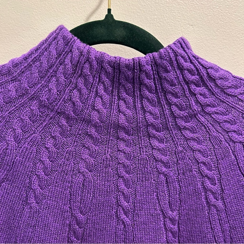 Escada Wool Sweater 36 6 Purple Metallic cable knit mock neck - Picture 3 of 10